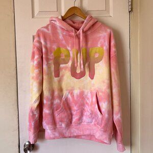Pink/Yellow PUP logo tie-dye hoodie
